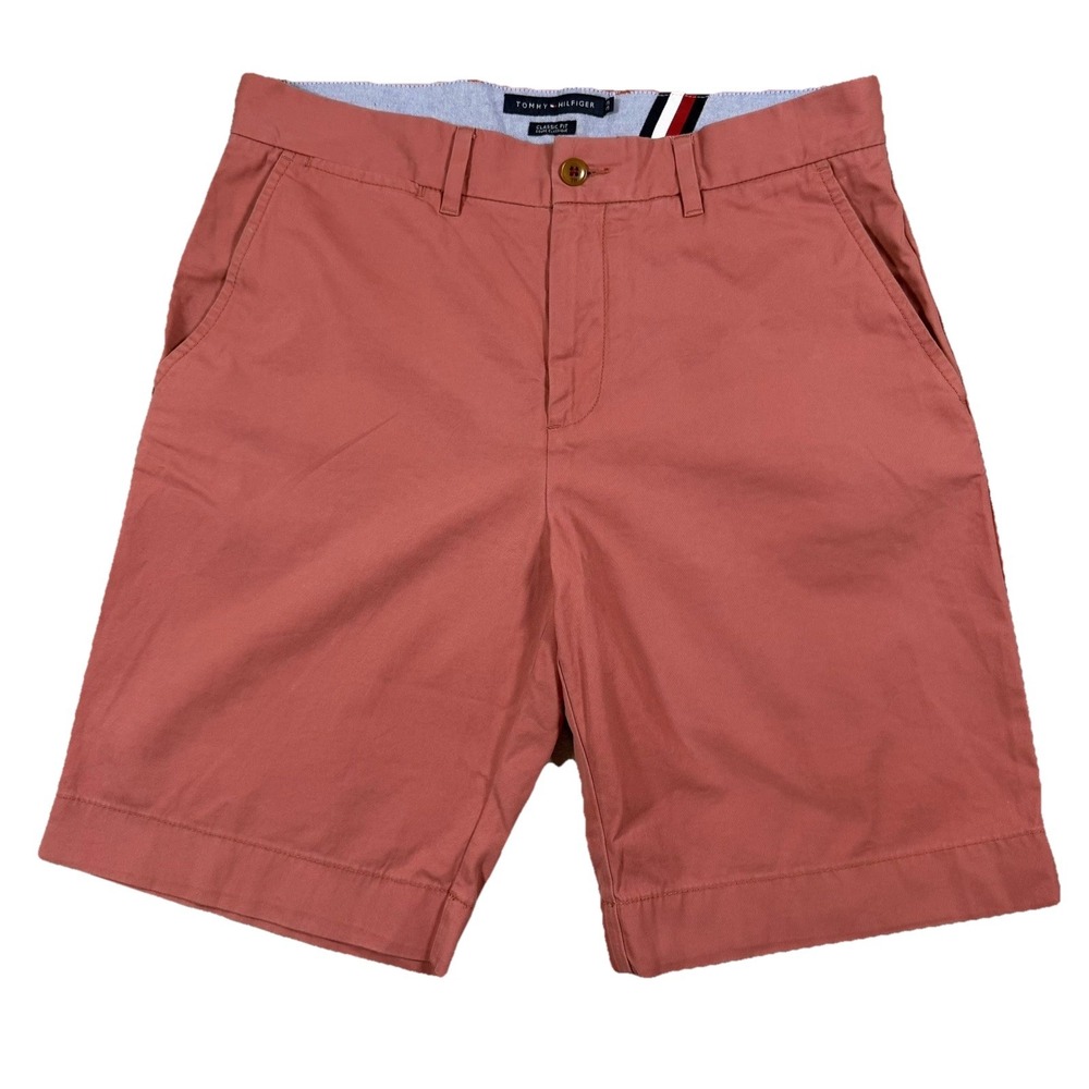 Tommy Hilfiger Men's 33 Chino Shorts Salmon Pink Classic Fit 9" Inseam Preppy